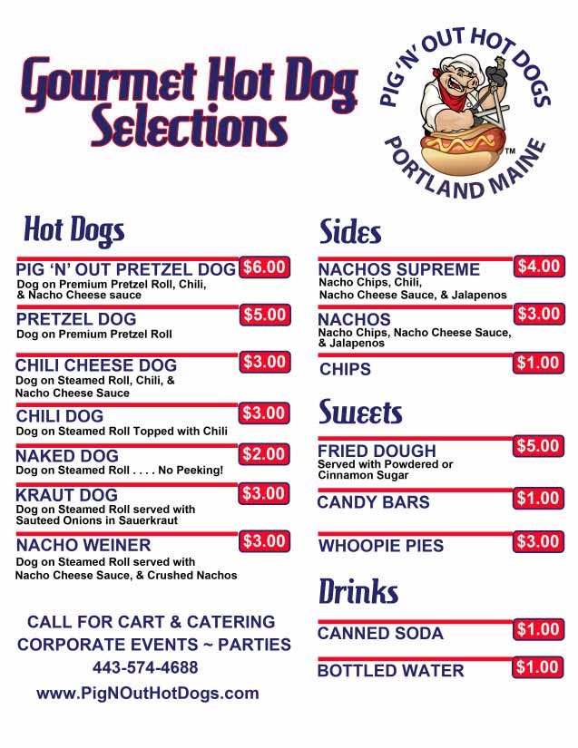 Gourmet Hot Dog Menu | PIG 'N' OUT HOT DOGS